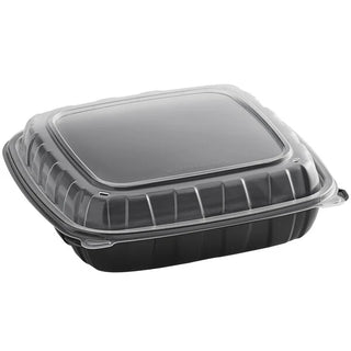 Microwaveable 1 compartment Black/Clear Plastic Hinged Lid Container