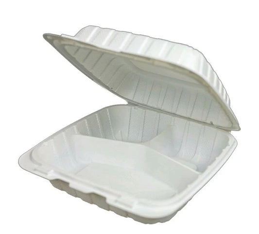 White Plastic Hinged Lid 3 Compartment CX 8003